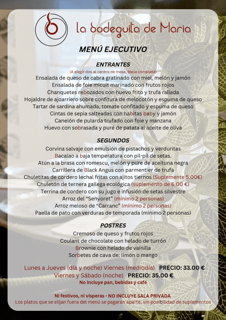 Menú Ejecutivo La Bodeguita de María