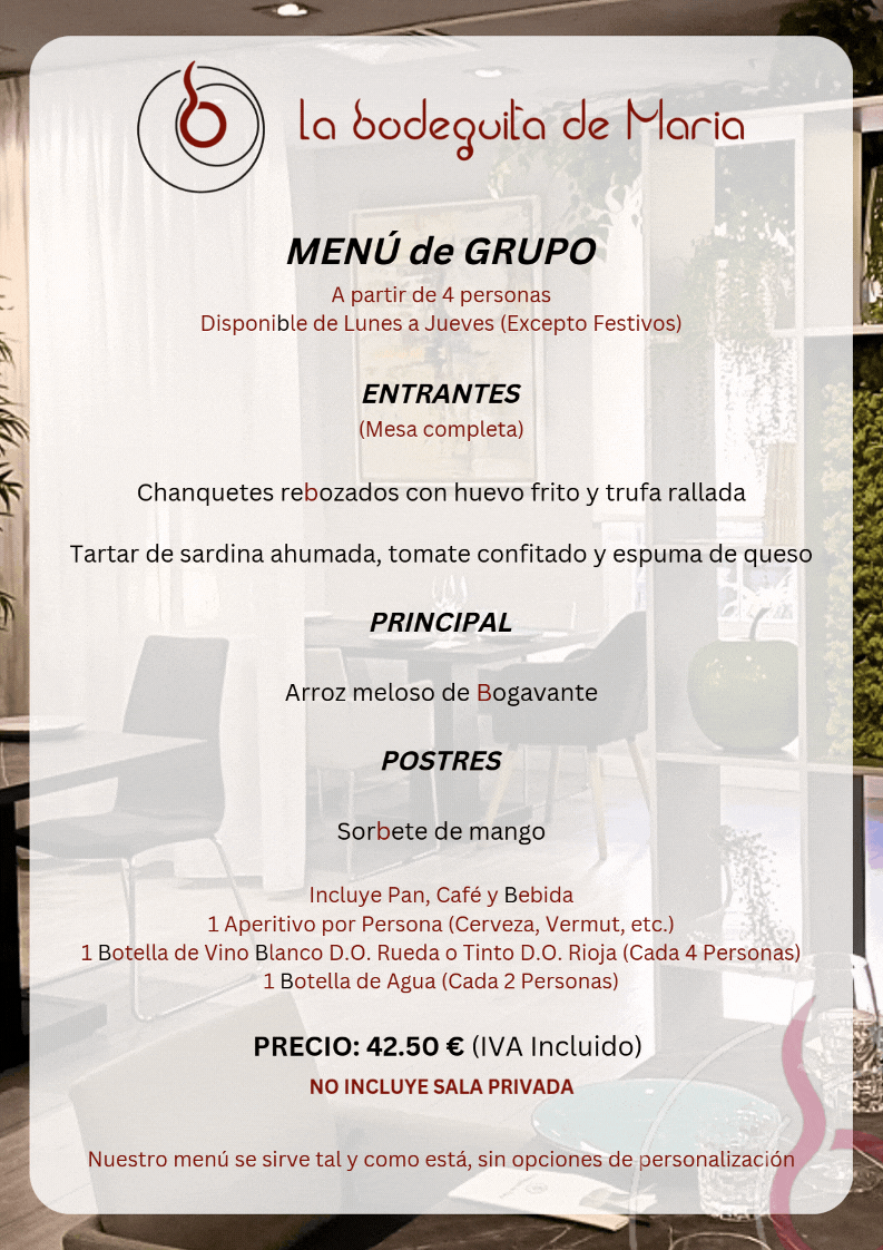 Menú de Grupos La Bodeguita de María